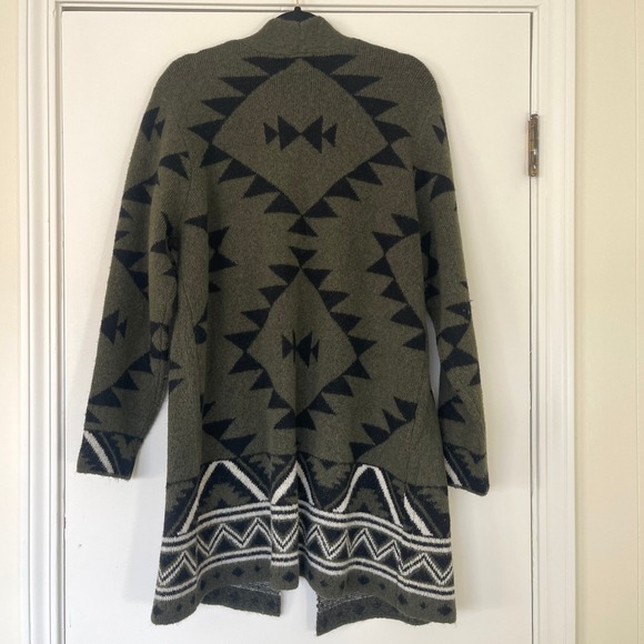 FRYE Geometric Aztec Print Open Front Long Sleeve Cardigan Olive Size XL - Picture 7 of 9